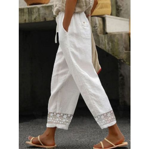 Vacation Pocket Stitching Cotton Pants