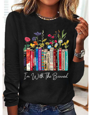 Women's I'm With The Banned Flowers Book Lover Gift Cotton-Blend Casual Shirt